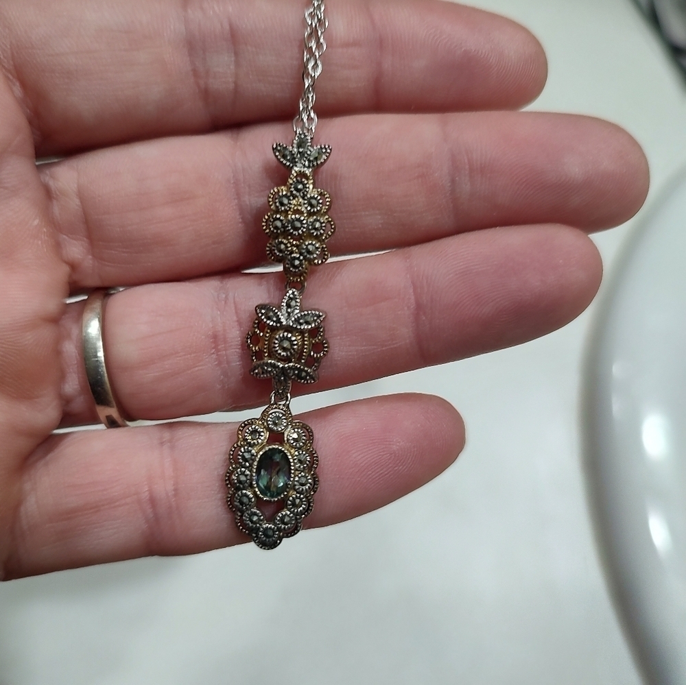 Judith Jack Necklace 925 Sterling Silver Triple Drop Marcasite - Picture 3 of 15